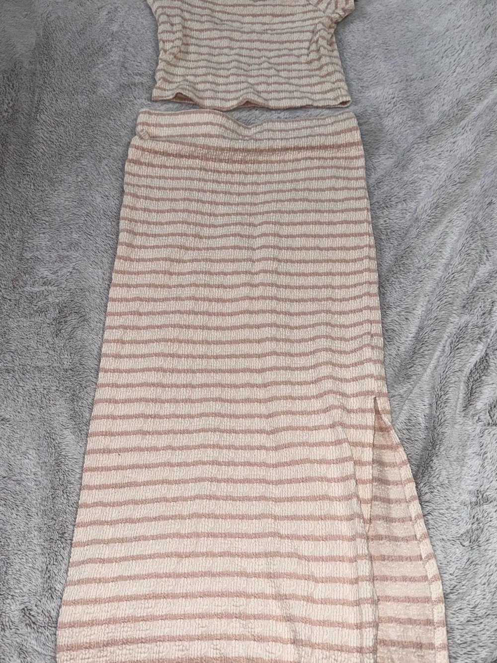 Striped Cream and Light Pink Maxi Skirt and crop top